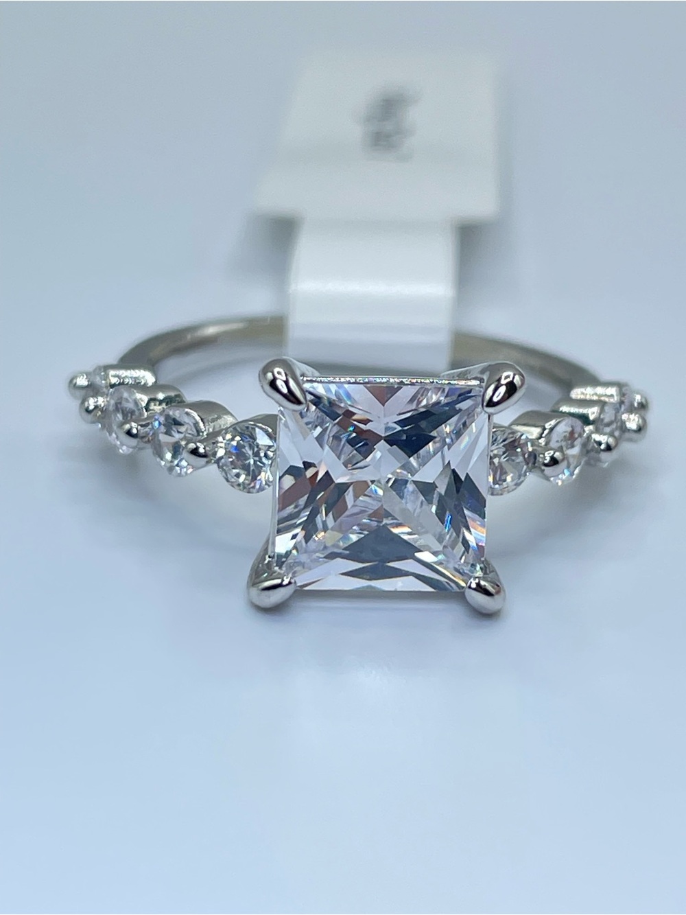 Swarovski Crystal Elements Princess Cut White Crystal Solitaire Ring Size 7